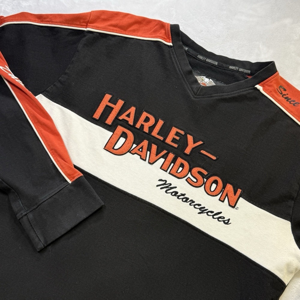 Harley-Davidson Heavyweight Moto Jersey Long Sleeve Shirt Men's L Black USA